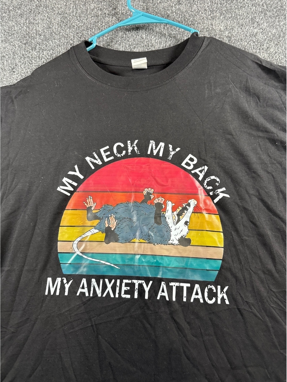 My Neck My Back My Anxiety Attack Funny Raccoon Graphic T-Shirt Men's 2XL Black